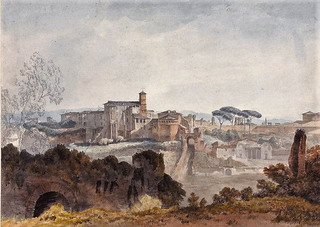 Convent of SS Giovanni and Paolo on the Caelian Hill from the Palatine, vintage artwork by John Warwick Smith, 12x8" (A4) Poster