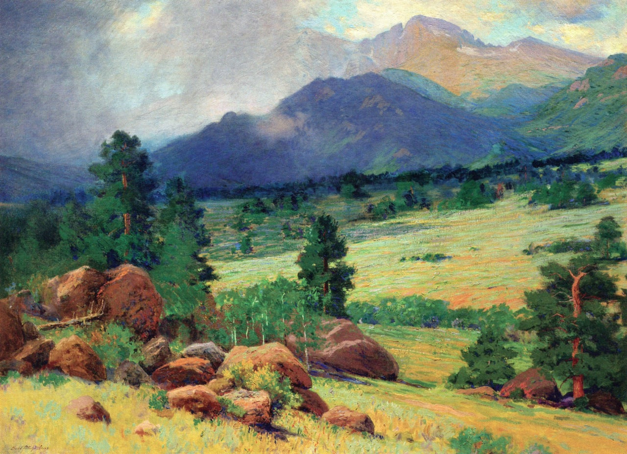 Clearing Storm over Longs Peak, vintage artwork by Charles Partridge Adams, 12x8" (A4) Poster