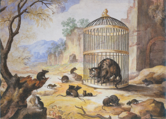 Cat in a Cage, vintage artwork by Gottfried Mind, 12x8" (A4) Poster
