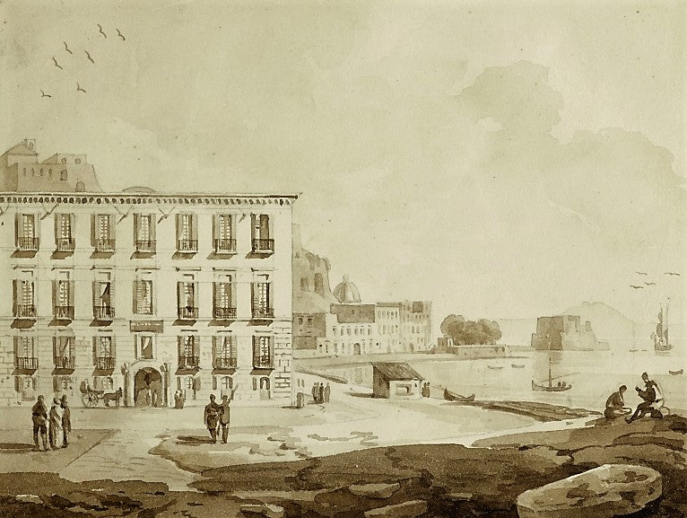 The Albergo Vittoria on the Riviera di Chiaia in Naples, vintage artwork by Franz Ludwig Catel, 12x8" (A4) Poster