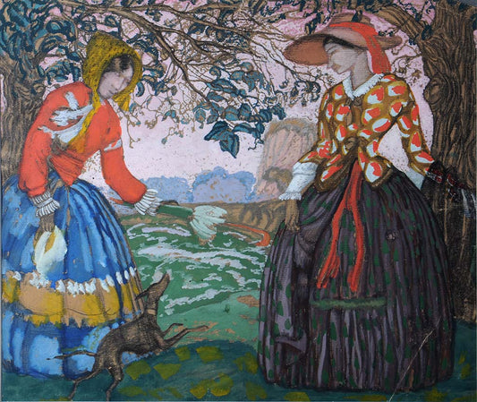 Neighbors, vintage artwork by Boris Grigoriev, 12x8" (A4) Poster