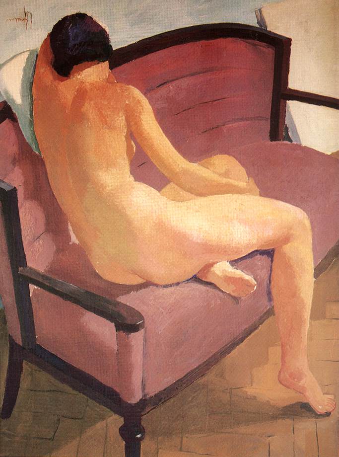 Sitting Nude, Back View, vintage artwork by Karoly Patko, 12x8" (A4) Poster