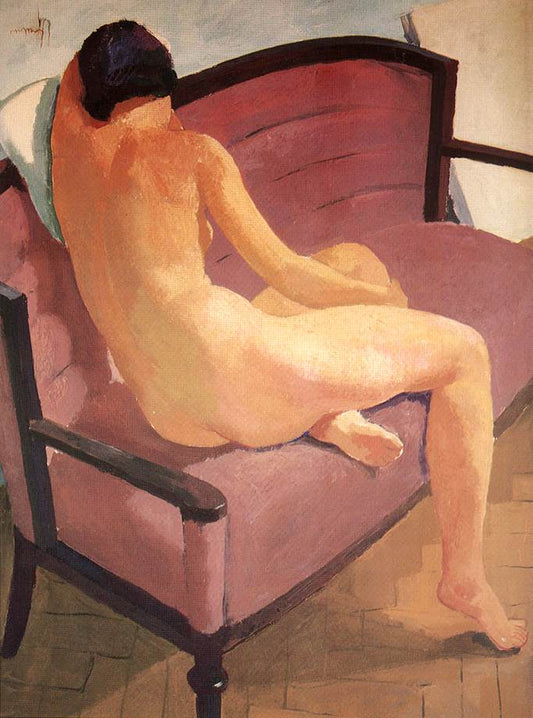 Sitting Nude, Back View, vintage artwork by Karoly Patko, 12x8" (A4) Poster