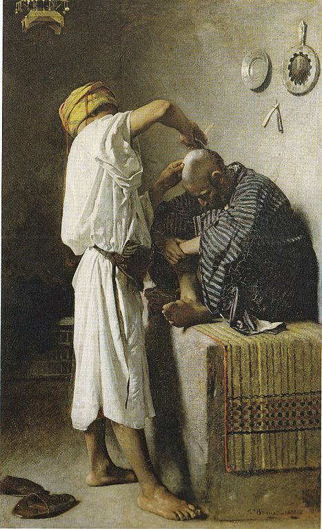 At the Barber's Shop, vintage artwork by Leon Joseph Florentin Bonnat, 12x8" (A4) Poster