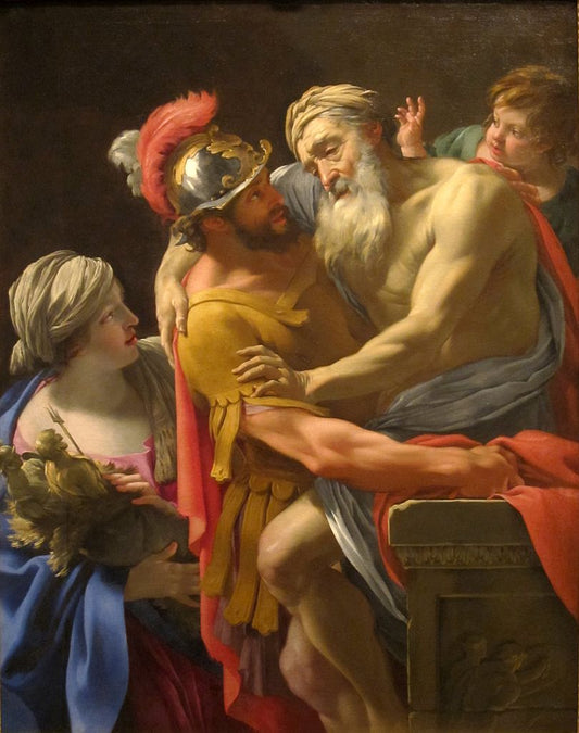 Aeneas and his Father Fleeing Troy, vintage artwork by Simon Vouet, 12x8" (A4) Poster