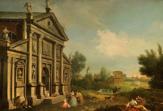 Capriccio with the facade of Il Redentore, Venice, vintage artwork by Francesco Zuccarelli, 12x8" (A4) Poster