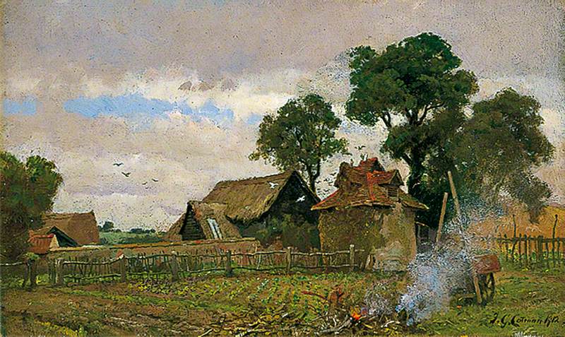 Farmyard and Dovecote, Nettlestead, vintage artwork by Frederick George Cotman, 12x8" (A4) Poster