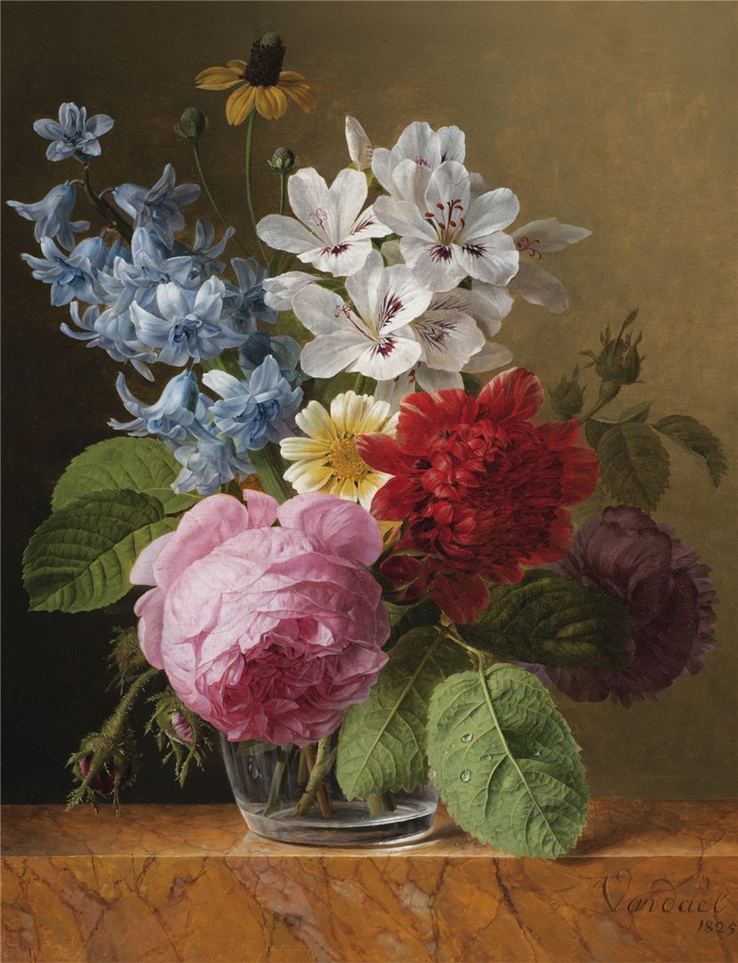 Bouquet of Flowers in a Glass, vintage artwork by Jan Frans van Dael, 12x8" (A4) Poster