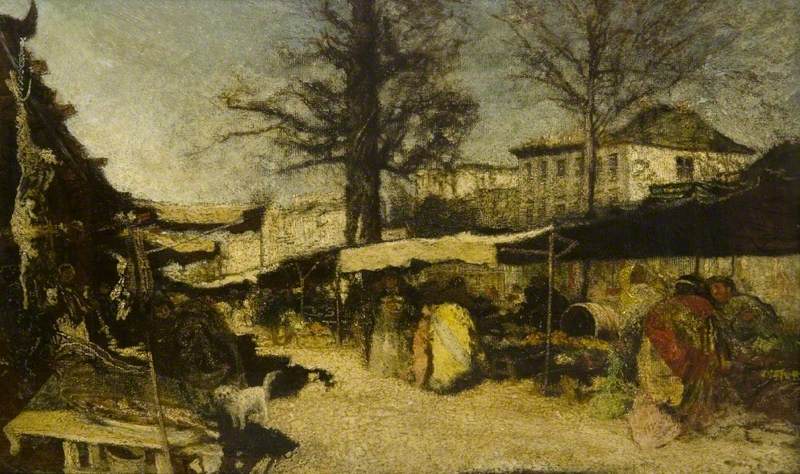 The Bazaar, Marseille, vintage artwork by Adolphe-Joseph-Thomas Monticelli, 12x8" (A4) Poster
