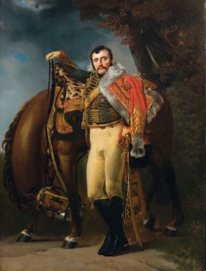 Portrait of Colonel Claude Etienne Guyot with his Horse, vintage artwork by Antoine-Jean Gros, 12x8" (A4) Poster