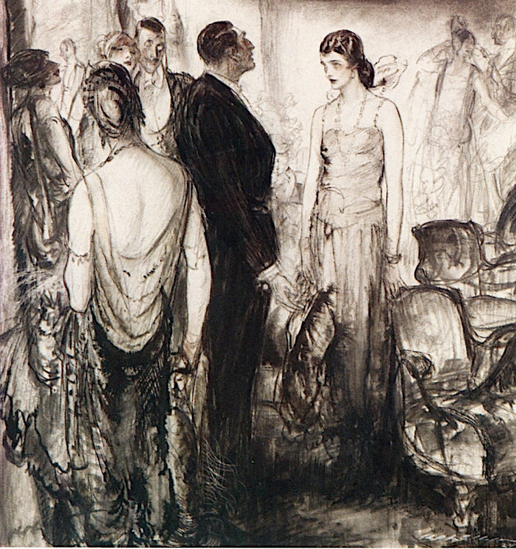 Woman Standing with Man at Party, vintage artwork by Henry Patrick Raleigh, 12x8" (A4) Poster