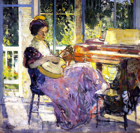 Girl with Guitar, vintage artwork by Richard Edward Miller, 12x8" (A4) Poster