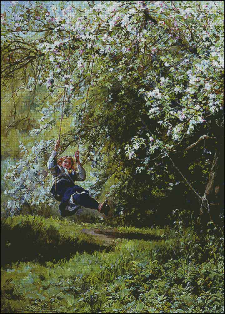 A Young Girl on a Swing, vintage artwork by Frank William Topham, 12x8" (A4) Poster