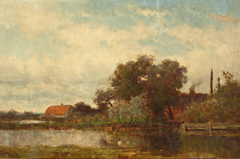 Farm by  the Water, vintage artwork by Willem Roelofs, 12x8" (A4) Poster