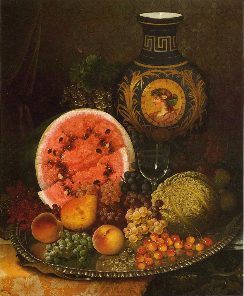Still Life with Fruit and Vase, vintage artwork by William Mason Brown, 12x8" (A4) Poster
