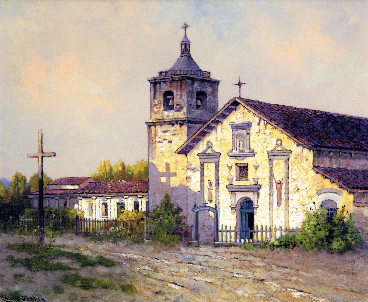 Mission Santa Clara de Asís, vintage artwork by Edwin Deakin, 12x8" (A4) Poster