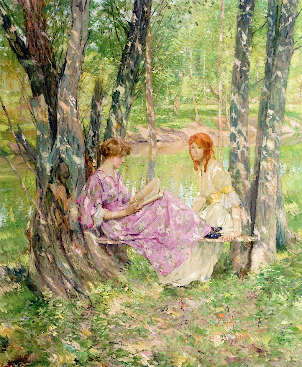 Two Women in Garden by Francis Coates Jones,A3(16x12")Poster