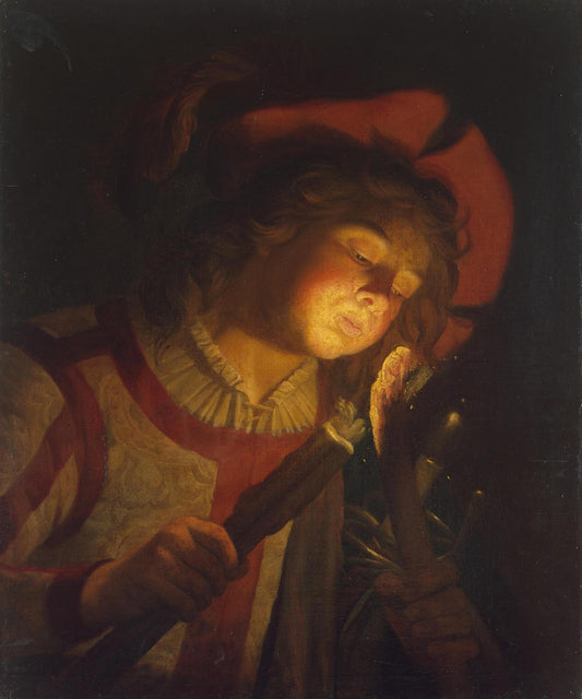 Boy with a Torch, vintage artwork by Matthias Stomer, 12x8" (A4) Poster