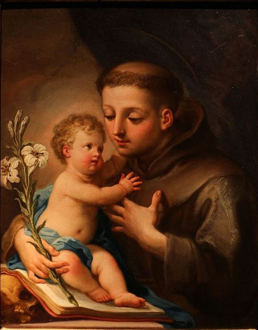 St. Anthony of Padua with a Baby , vintage artwork by Sebastiano Conca, 12x8" (A4) Poster