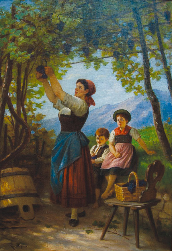 Picking Grapes, vintage artwork by Rudolf Epp, 12x8" (A4) Poster