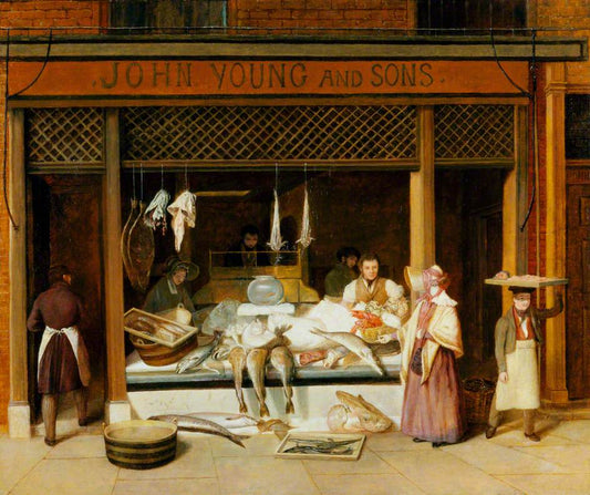 The Fishmonger Shop, vintage artwork by Jacques-Laurent Agasse, 12x8" (A4) Poster