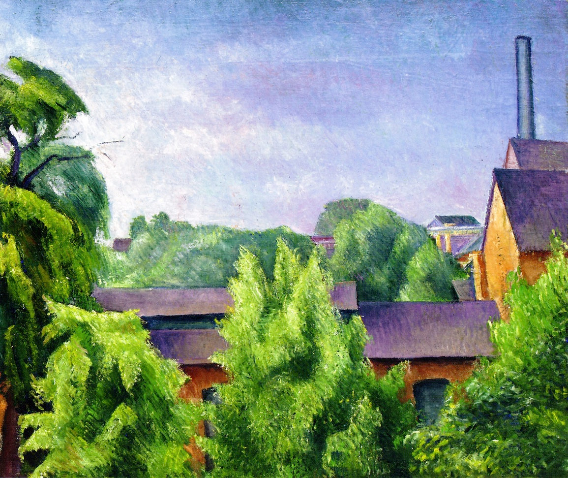 Factory behind Trees, vintage artwork by Alexander Kanoldt, 12x8" (A4) Poster