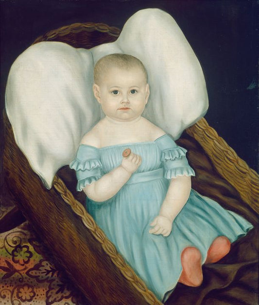 Baby  in Wicker Basket, vintage artwork by Joseph Whiting Stock, A3 (16x12") Poster Print
