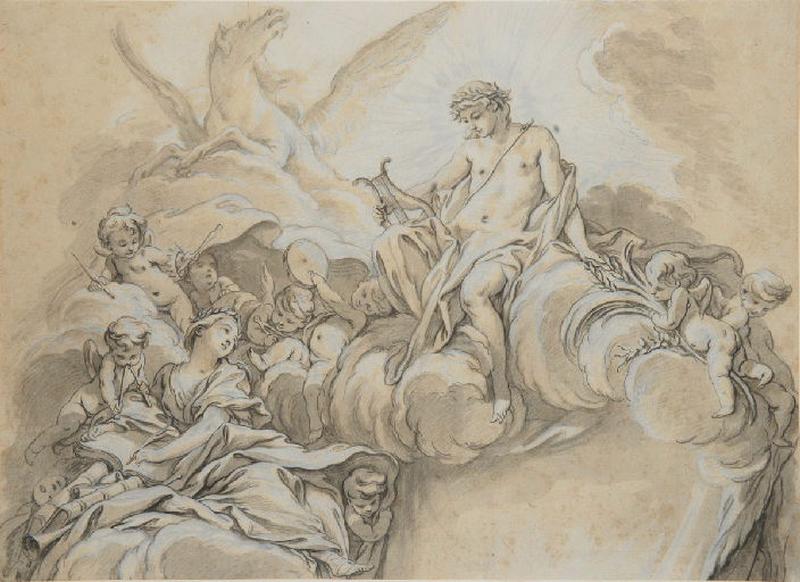 Apollo Inspiring a Muse, vintage artwork by François Boucher, 12x8" (A4) Poster
