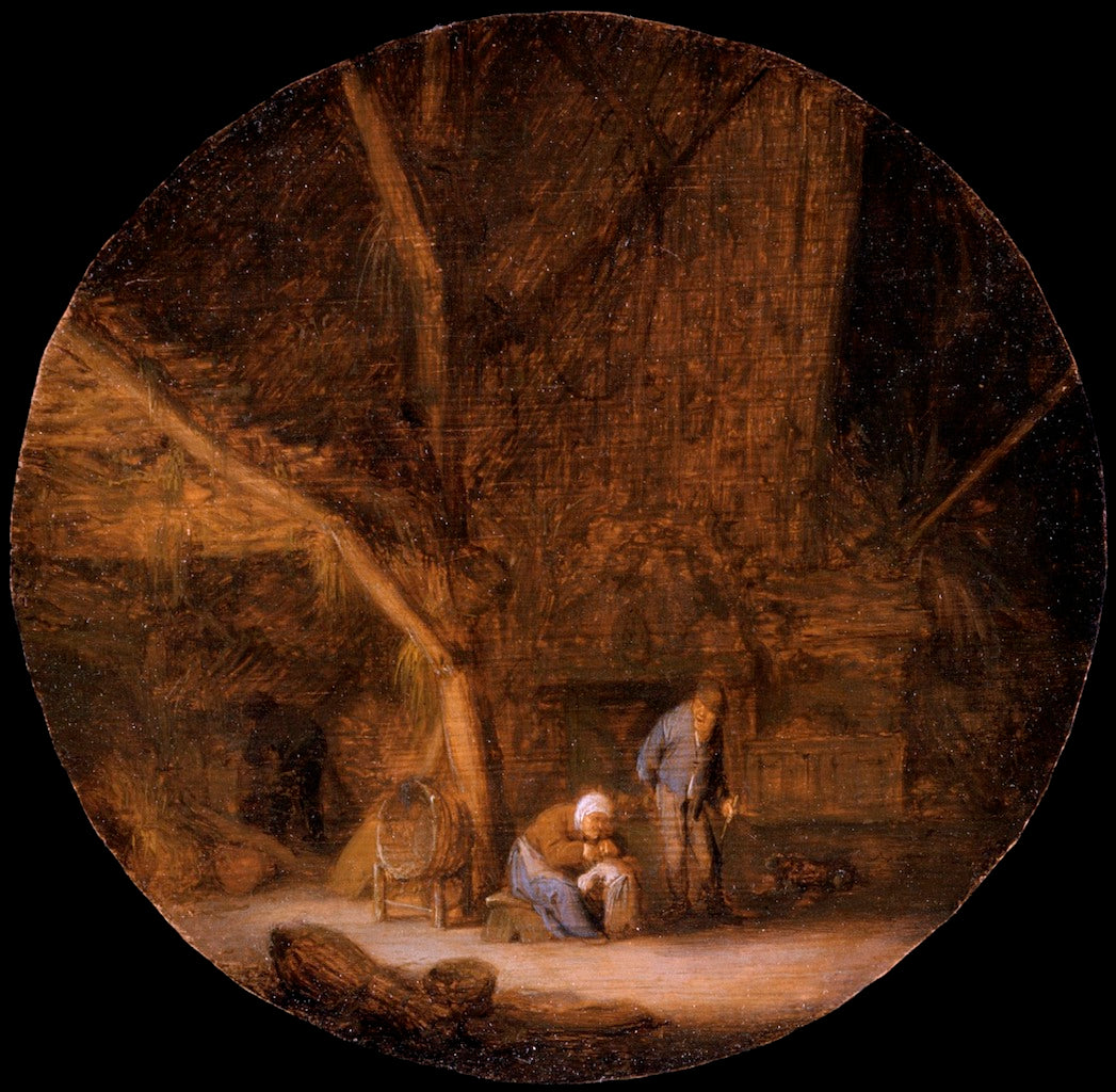 Interior with a Peasant Family, vintage artwork by Adriaen van Ostade, 12x8" (A4) Poster