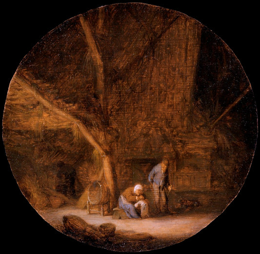 Interior with a Peasant Family, vintage artwork by Adriaen van Ostade, 12x8" (A4) Poster