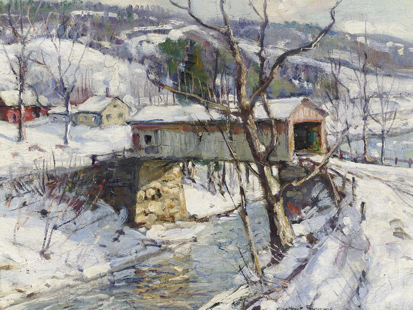 Covered Bridge in Winter by George Gardner Symons,A3(16x12")Poster
