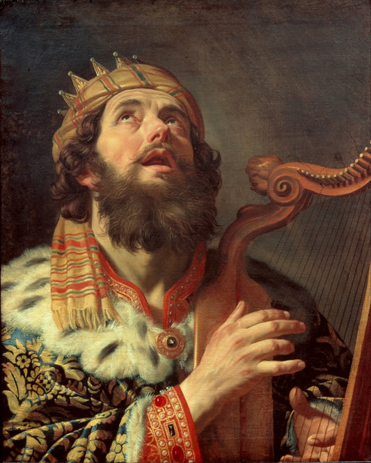 David playing the harp, vintage artwork by Gerard van Honthorst, 12x8" (A4) Poster