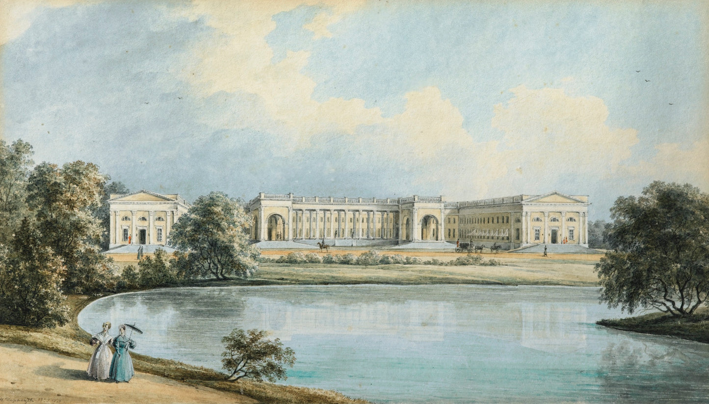 View of Alexander Palace in Tsarskoye Selo, vintage artwork by Nikanor Chernetsov, A3 (16x12") Poster Print