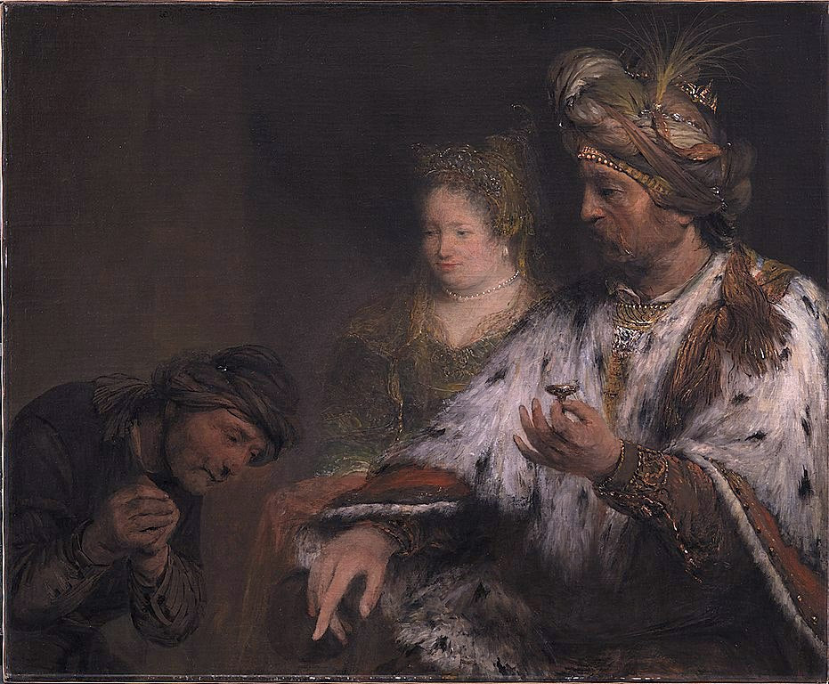 Persian king Ahasuerus gives Mordokai the ring, vintage artwork by Aert de Gelder, 12x8" (A4) Poster