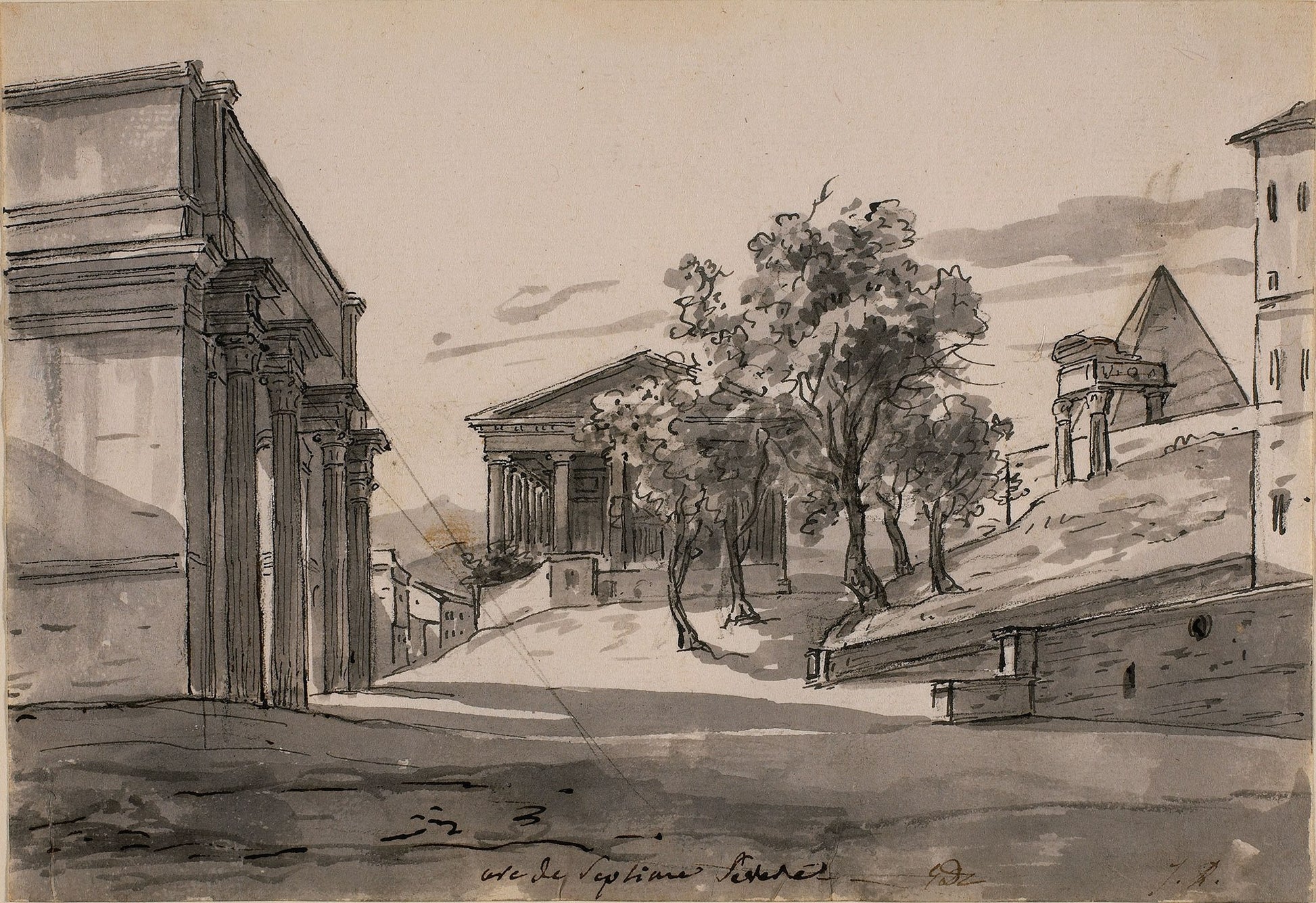 Fanciful View of the Forum, with the Arch of Septimus Severus, vintage artwork by Jacques-Louis David, 12x8" (A4) Poster