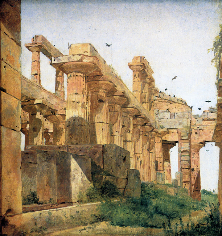 The So-Called Temple of Poseidon, Paestum, vintage artwork by Jorgen Roed, A3 (16x12") Poster Print