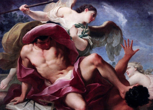 Virtue Defending Justice from Ignorance and Vice, vintage artwork by Antonio Balestra, 12x8" (A4) Poster