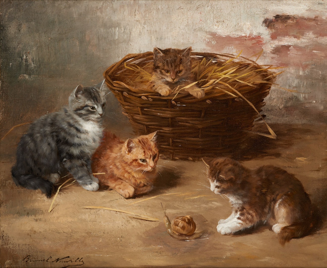 chatons a l'escargot by Alfred Brunel de Neuville,A3(16x12")Poster