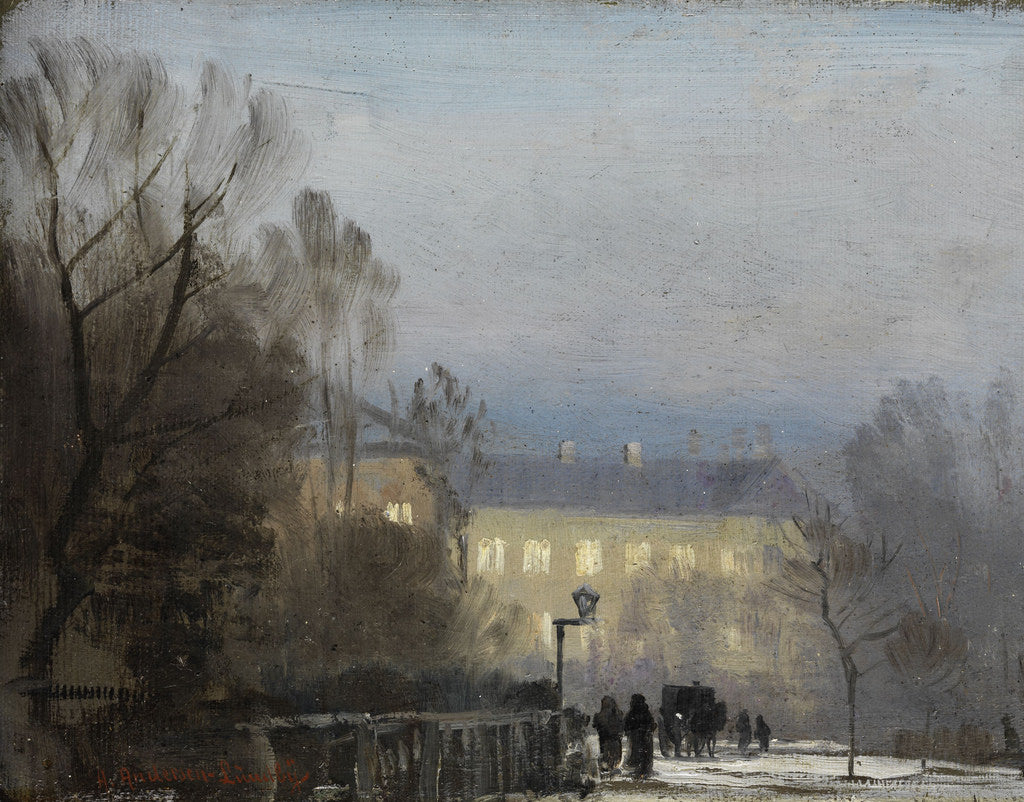 Illuminated Buildings in the Park, vintage artwork by Anders Anderson-Lundby , 12x8" (A4) Poster