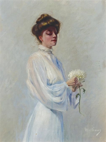 Girl with Chrysanthemum, vintage artwork by Harry Wilson Watrous, 12x8" (A4) Poster