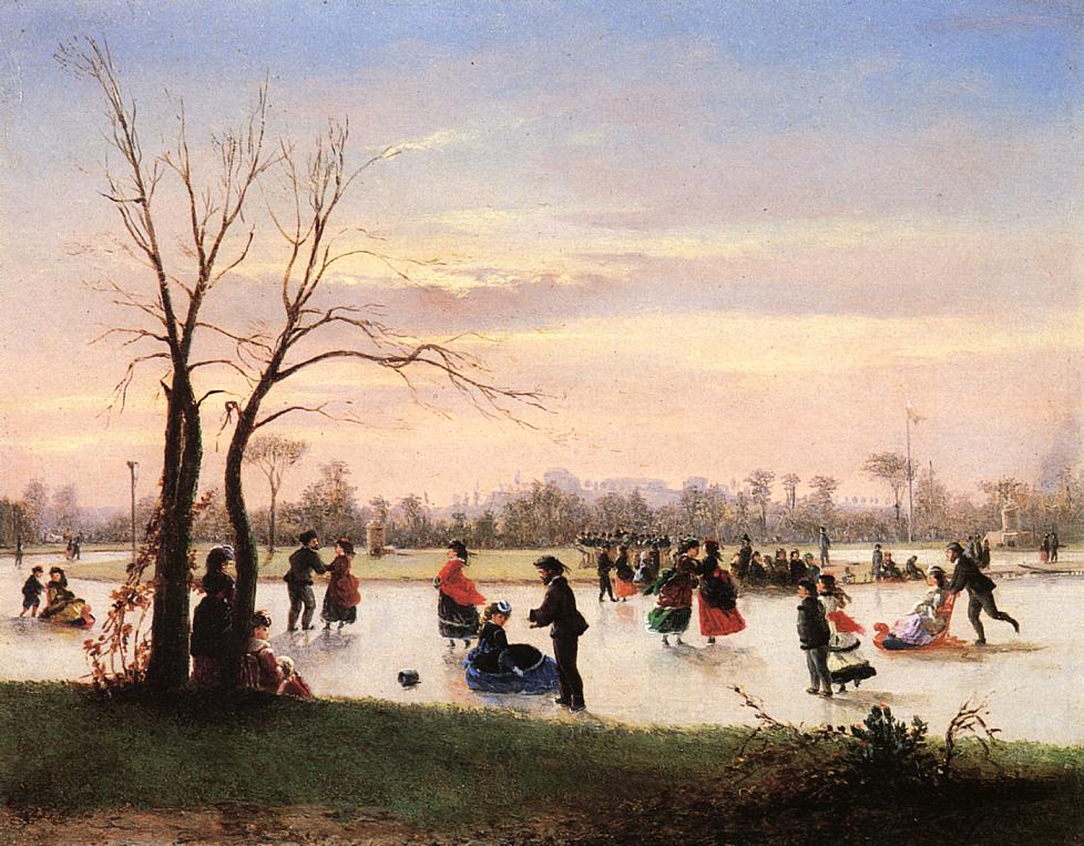 Ice Skating at Twilight, vintage artwork by Conrad Wise Chapman, 12x8" (A4) Poster