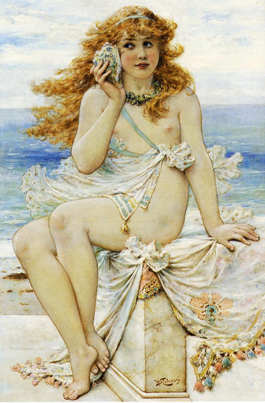 Nymph with Conch Shell, vintage artwork by William Stephen Coleman, 12x8" (A4) Poster