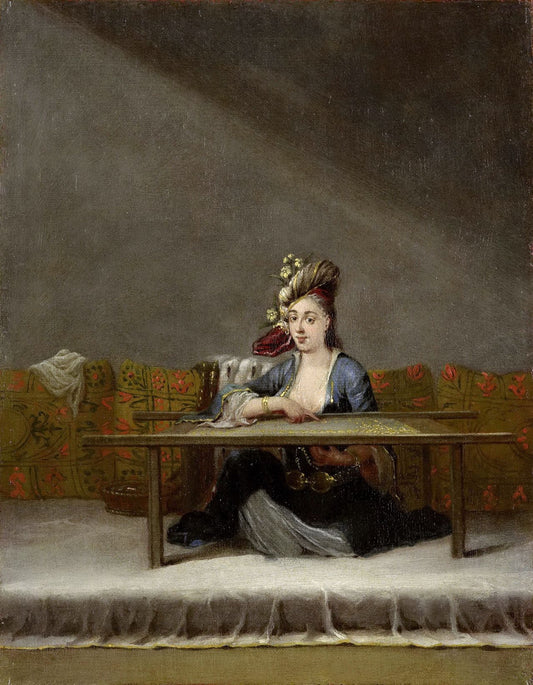 Turkish Lady in Her Boudoire, vintage artwork by Jean Baptiste Vanmour, 12x8" (A4) Poster