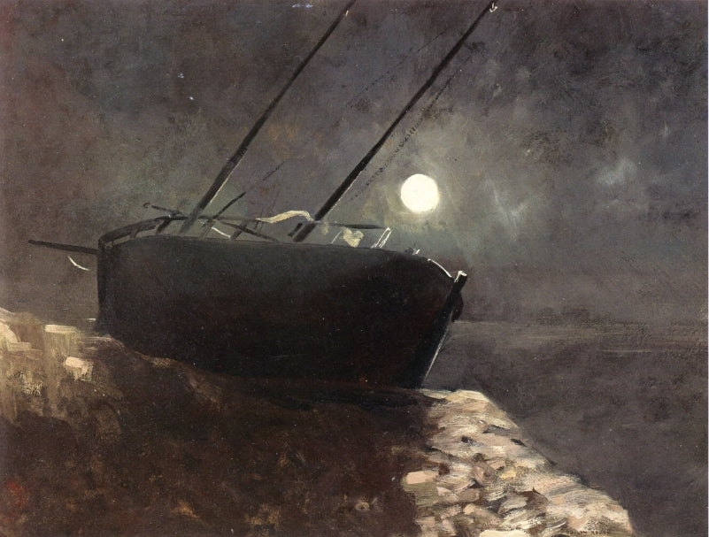Boat in the Moonlight, vintage artwork by Odilon Redon, 12x8" (A4) Poster