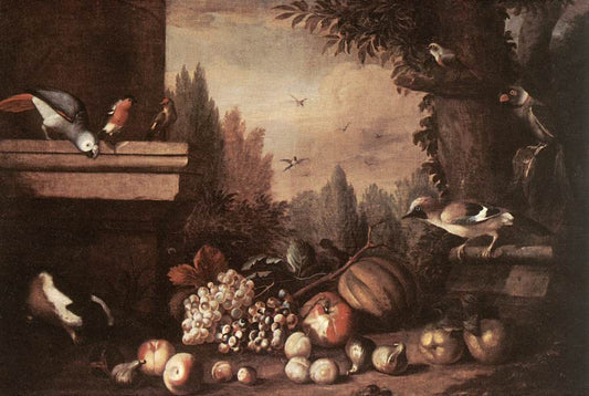 Fruit with Birds and Guinea-pig, vintage artwork by Jakob Bogdány, 12x8" (A4) Poster