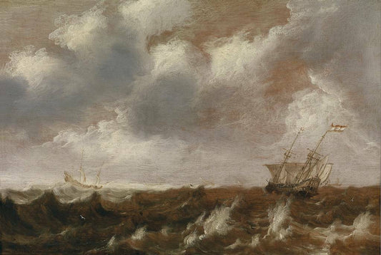 Dutch Ships in a Storm, vintage artwork by Pieter van der Croos, 12x8" (A4) Poster