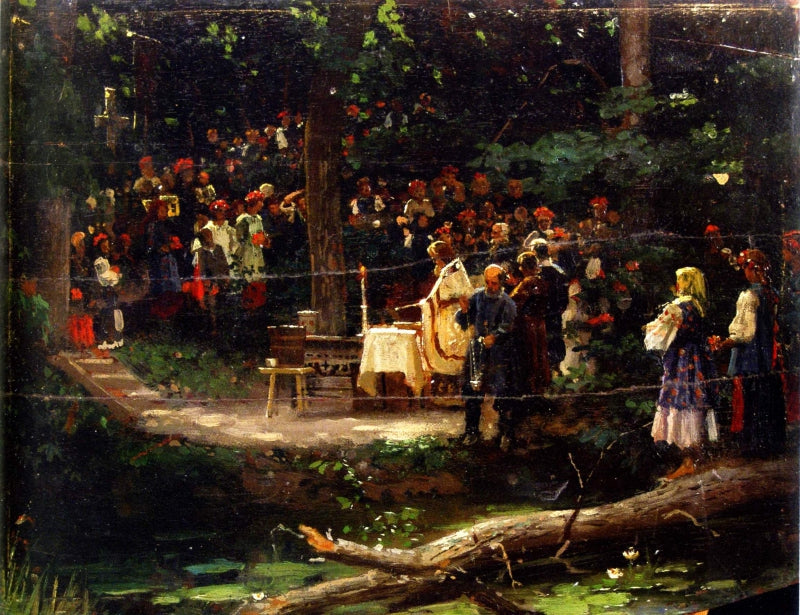 Apple Feast Day in Ukraine, vintage artwork by Nikolai Bodarevsky, 12x8" (A4) Poster