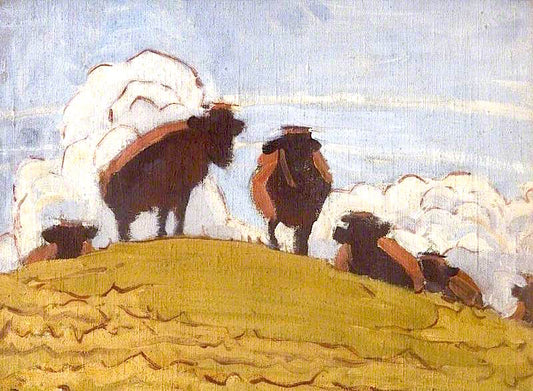 Cattle on a Hill, vintage artwork by Anne Louise Falkner, 12x8" (A4) Poster