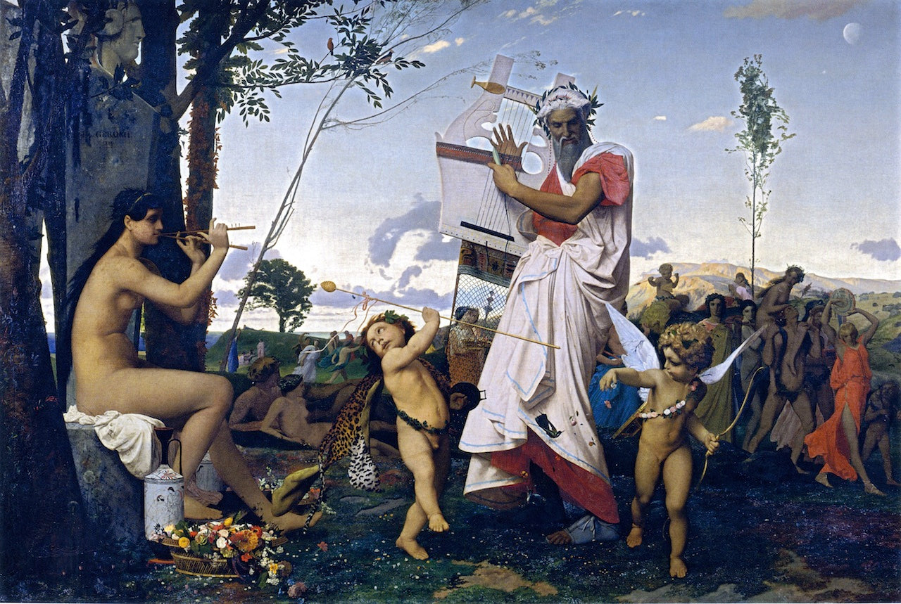 Anacreon, Bacchus, and Amor, vintage artwork by Jean-Leon Gerôme, 12x8" (A4) Poster