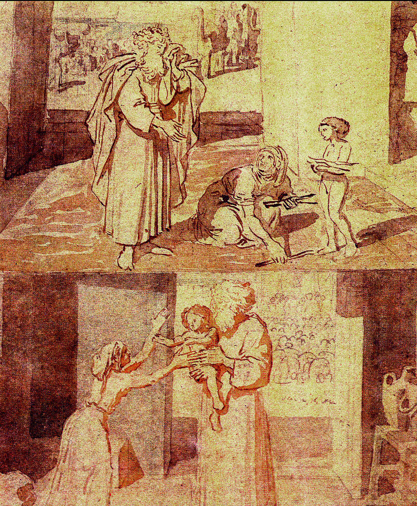 Prophet Elijah and Widow (Sketch), vintage artwork by Alexander Ivanov, A3 (16x12") Poster Print